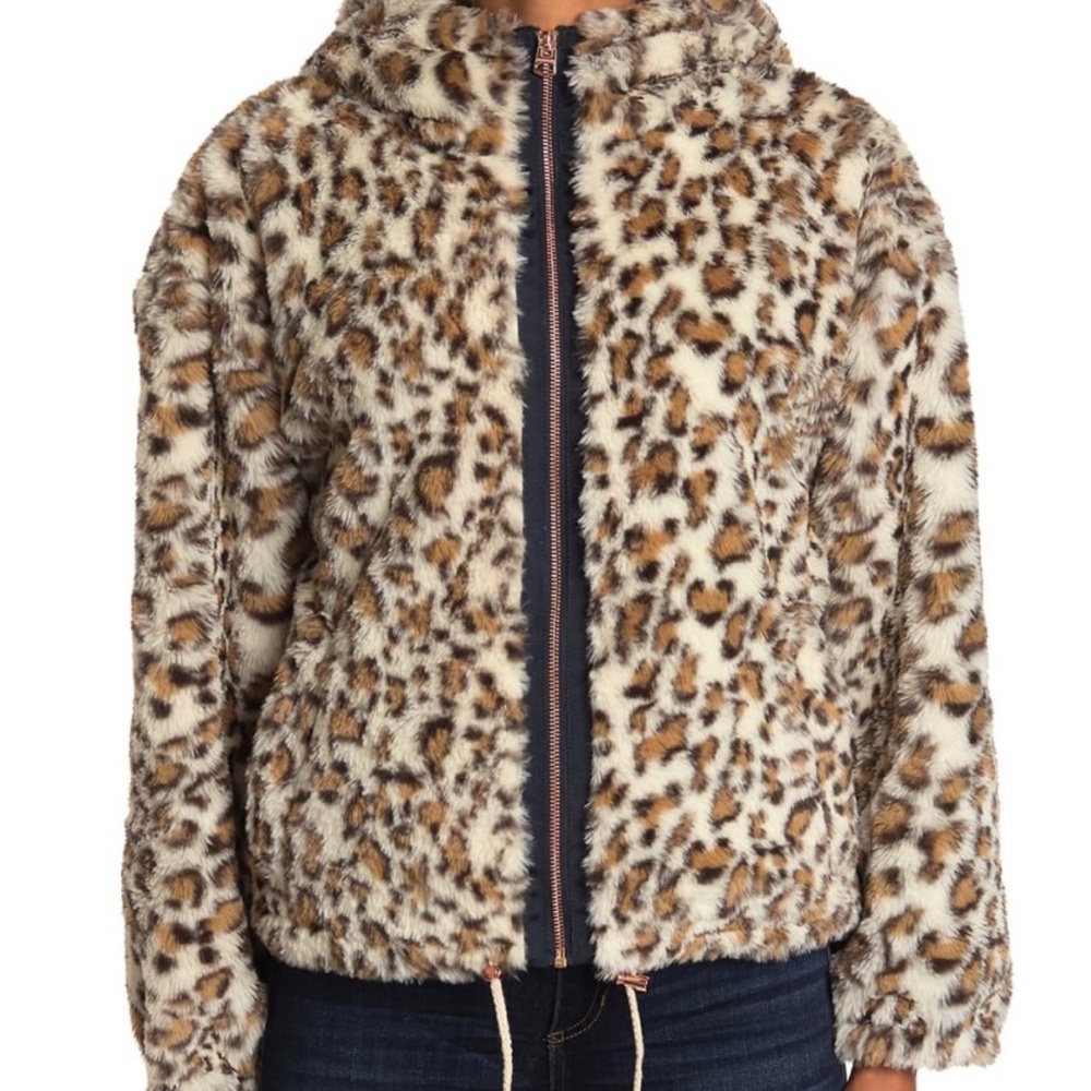 Lucky Brand Animal Print Faux Fur Hooded Jacket - Picture 3 of 10